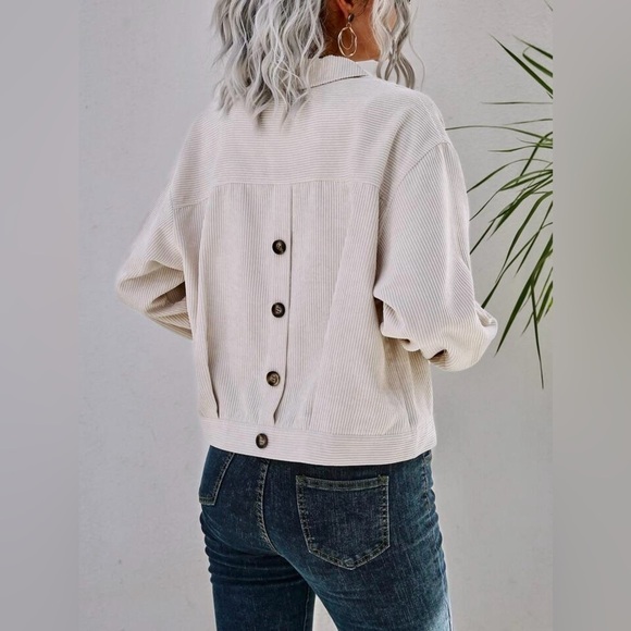 Drop Shoulder Corduroy Jacket Beige Size XS - Picture 2 of 13